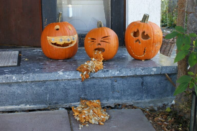 Drei lustige Kürbisse an Halloween